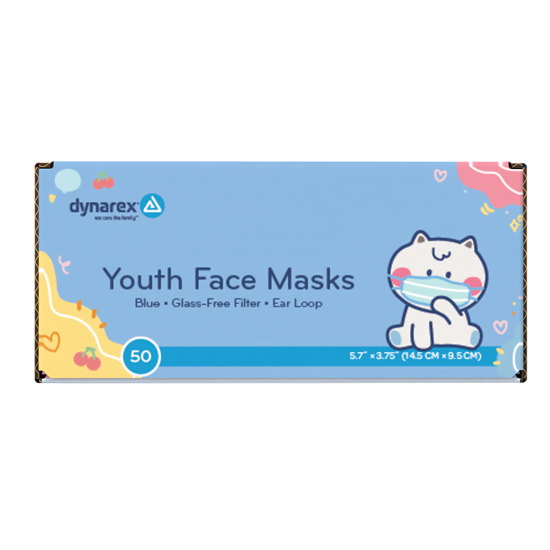 Youth Face Mask w/ Ear Loop, Blue 50 Count Per Box