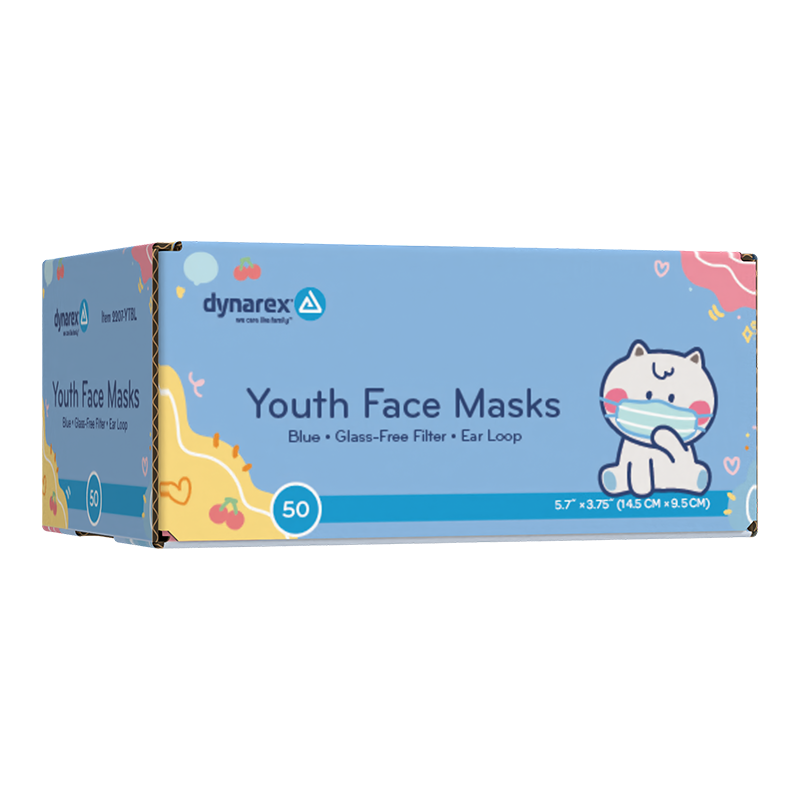 Youth Face Mask w/ Ear Loop, Blue 50 Count Per Box