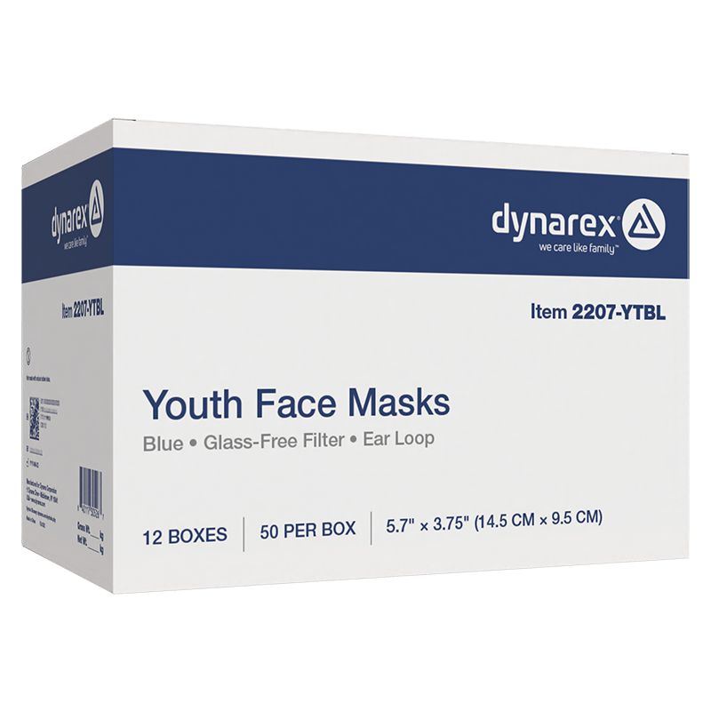 Youth Face Mask w/ Ear Loop, Blue 50 Count Per Box