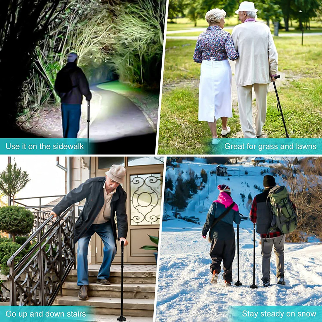 Folding LCD Walking Stick Cane With Flashlight For Senior Aluminium Travel Hiking Cane Trekking Pole Crutch Handle Strap 5 Gears