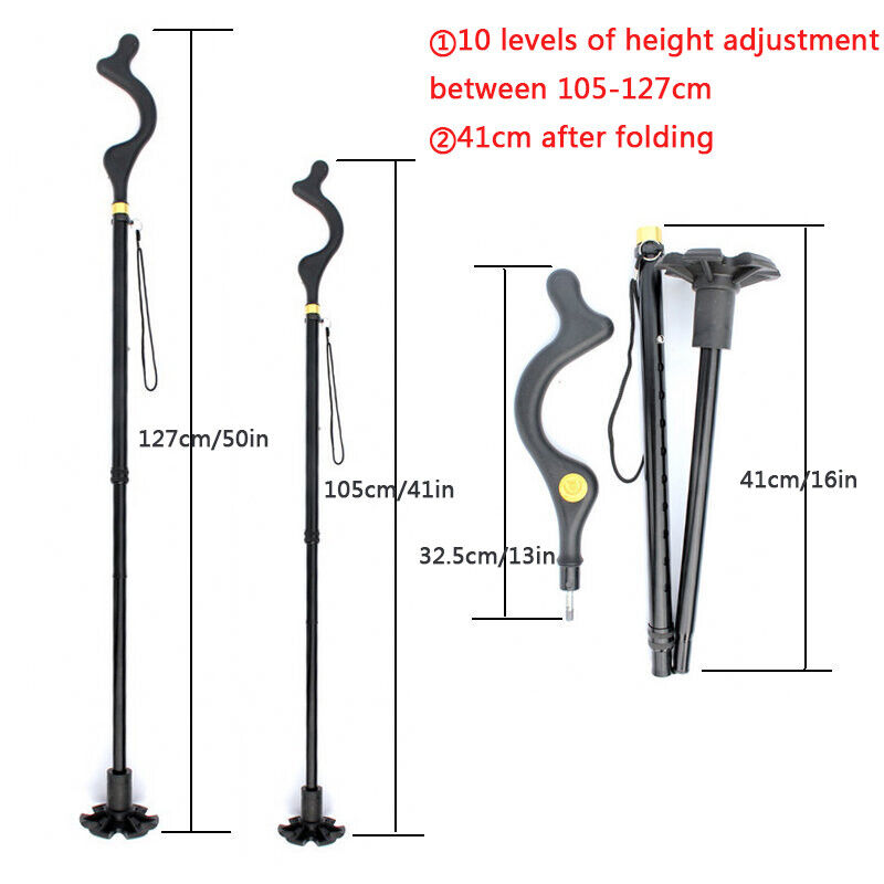 Posture Walking Stick Cane For Men And Women With Adjustable Heights Folding 10 Level Trekking Pole
