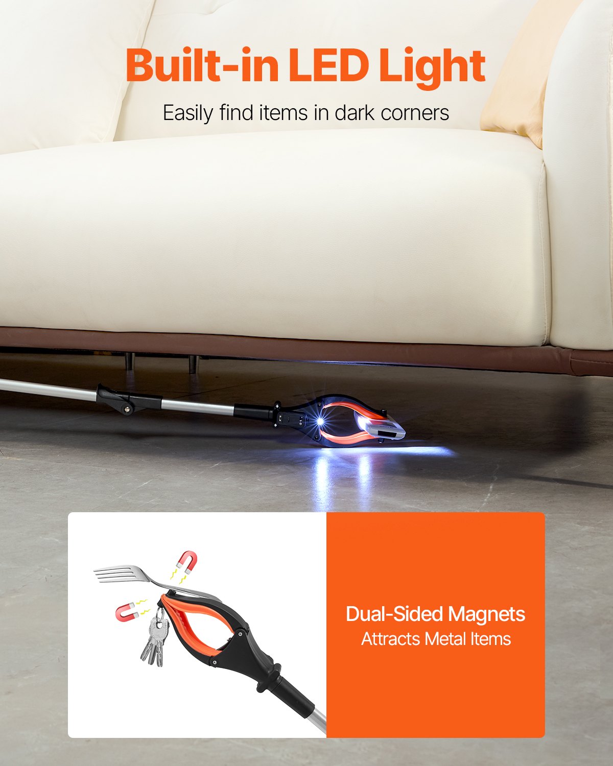 Grabber Reacher Tool, 43" Foldable Reacher Grabber Pickup Tool With 360° Rotating Jaw, Magnet And LED Light, Lightweight Grabber Reacher Tool For Seniors, Extra Long Trash Picker Upper Grabber