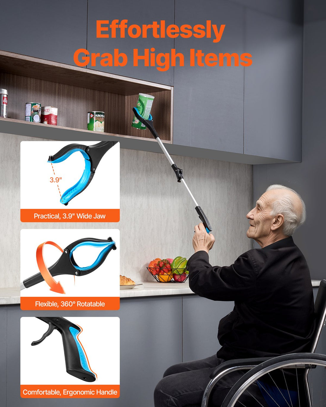 Grabber Reacher Tool, Foldable Reacher Grabber Pickup Tool With 360 Rotating Jaw & Magnets, Grabber Tool Heavy Duty