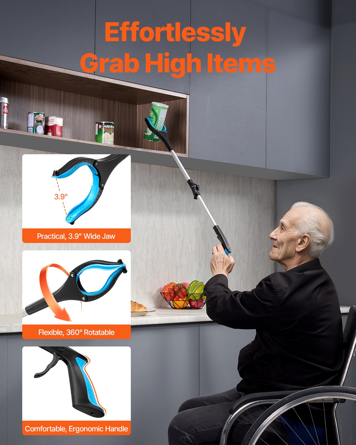 Grabber Reacher Tool, Foldable Reacher Grabber Pickup Tool With 360 Rotating Jaw & Magnets, Grabber Tool Heavy Duty