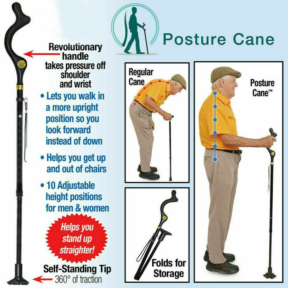 Posture Walking Stick Cane For Men And Women With Adjustable Heights Folding 10 Level Trekking Pole