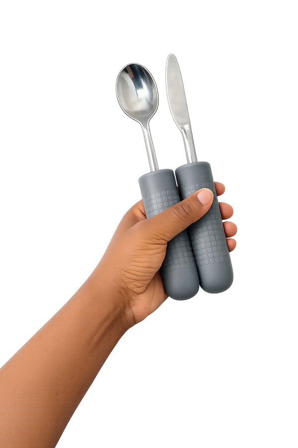 Adaptive Cutlery Grips | Universal Non-Slip Ergonomic Handle | Gray | Pack of 2