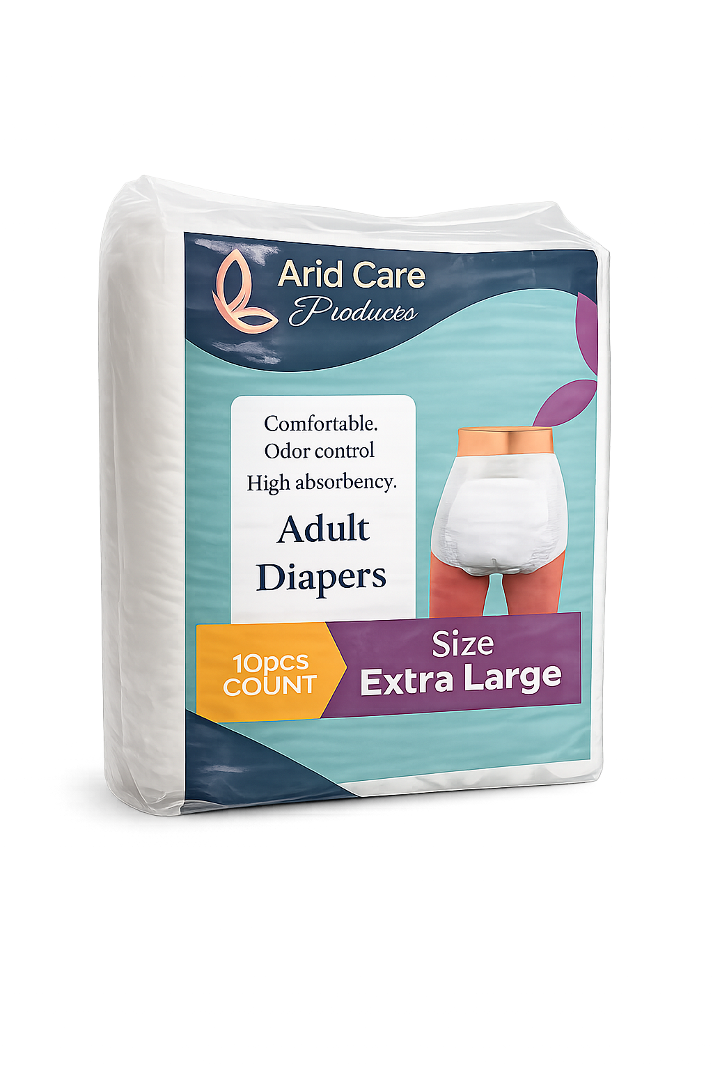 Disposable Adult Diapers Moderate to heavy Absorbent with Leak Protection. Available in Medium (M), Large (L), and Extra Large (XL).