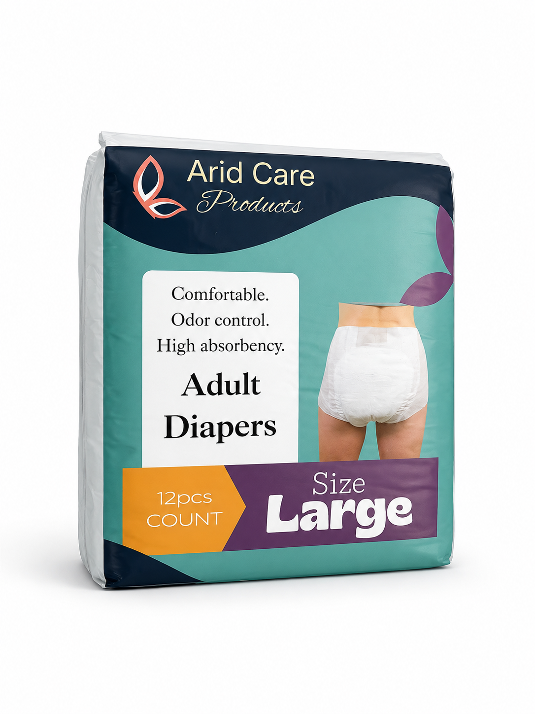 Disposable Adult Diapers Moderate to heavy Absorbent with Leak Protection. Available in Medium (M), Large (L), and Extra Large (XL).