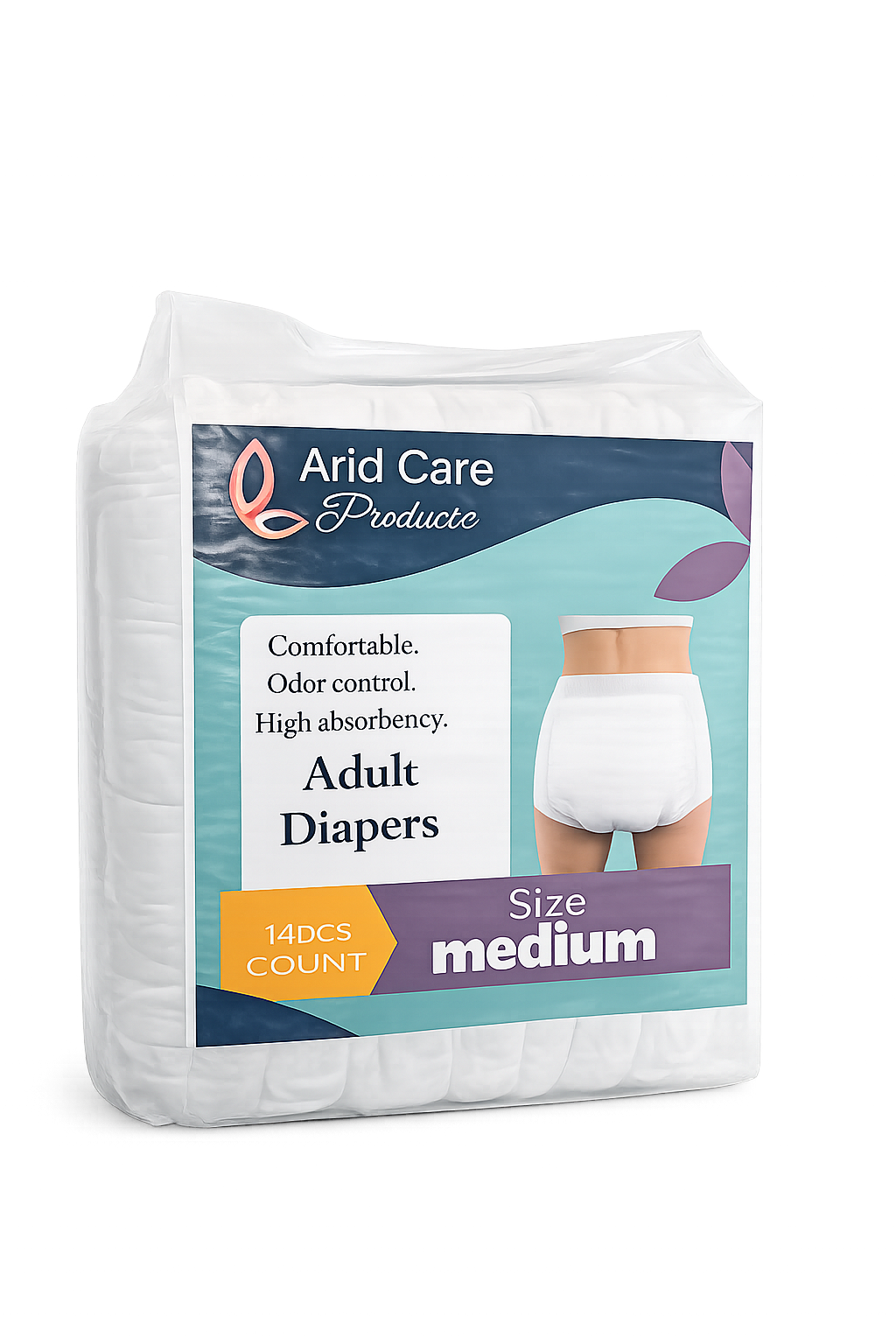 Disposable Adult Diapers Moderate to heavy Absorbent with Leak Protection. Available in Medium (M), Large (L), and Extra Large (XL).