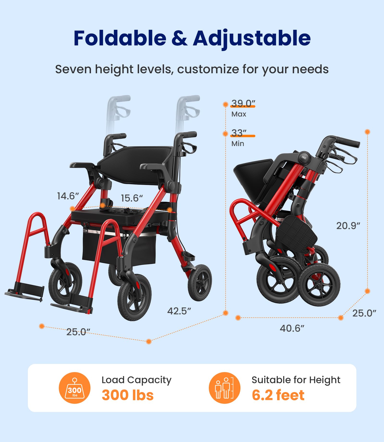 Z55 Versatile 2-in-1 Rollator Walker